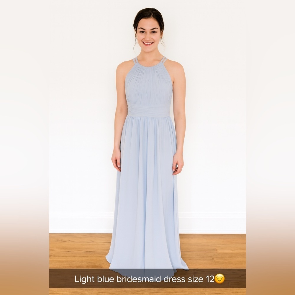 JJ’s House Slate Gray Formal Gown 12 Halter Pleated Bodice V Back Floor Length